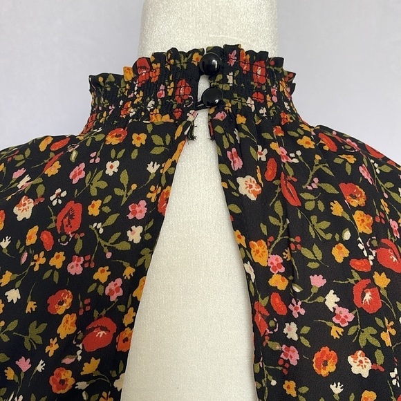 Max + Ash Black Ditzy Floral Print Midi Dress Size XL Puff Sleeve High Neck NWT - Picture 6 of 15